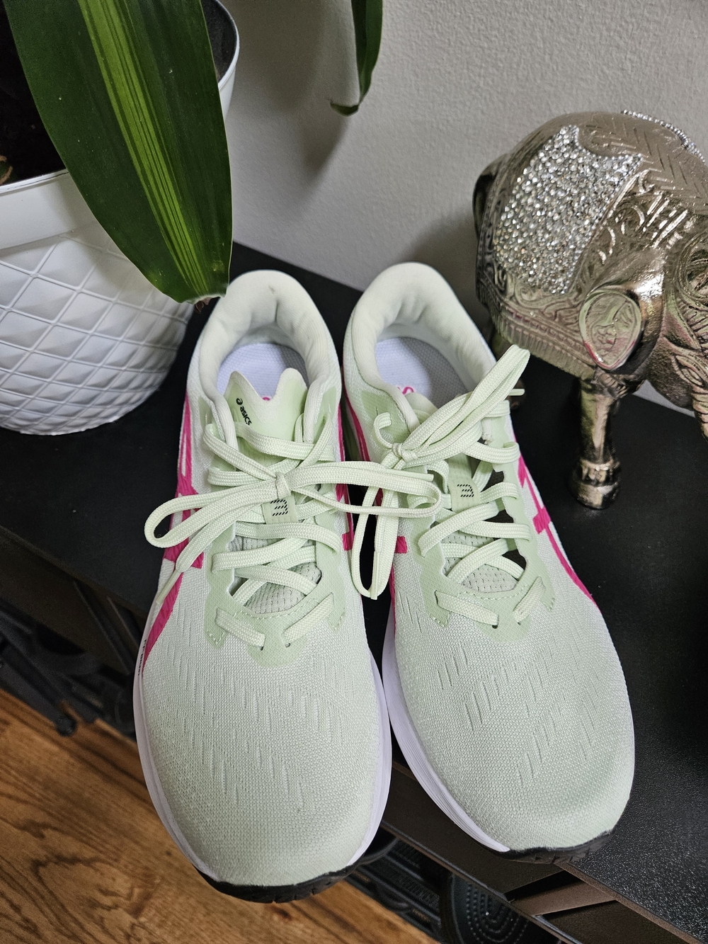 Asics Women's Dynablast Light Green Running Shoes with Pink Accent - Picture 2 of 5